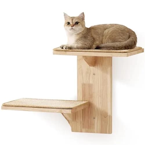FUKUMARU Cat Wall Shelves, 2 Platform Tree Shape Wall-Mounted Shelf, Sisal Mat, Rubber Wood, Suitable for 16 Inch Drywall, Climb, Play, Nap thumbnail 1
