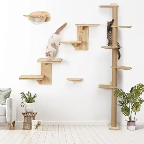 FUKUMARU Cat Wall Shelves, 2 Platform Tree Shape Wall-Mounted Shelf, Sisal Mat, Rubber Wood, Suitable for 16 Inch Drywall, Climb, Play, Nap thumbnail 6