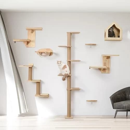 FUKUMARU Cat Wall Shelves, 2 Platform Tree Shape Wall-Mounted Shelf, Sisal Mat, Rubber Wood, Suitable for 16 Inch Drywall, Climb, Play, Nap thumbnail 8