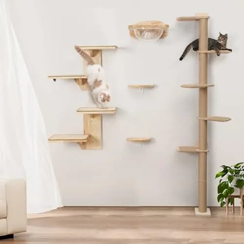 FUKUMARU Cat Wall Shelves, 2 Platform Tree Shape Wall-Mounted Shelf, Sisal Mat, Rubber Wood, Suitable for 16 Inch Drywall, Climb, Play, Nap thumbnail 9