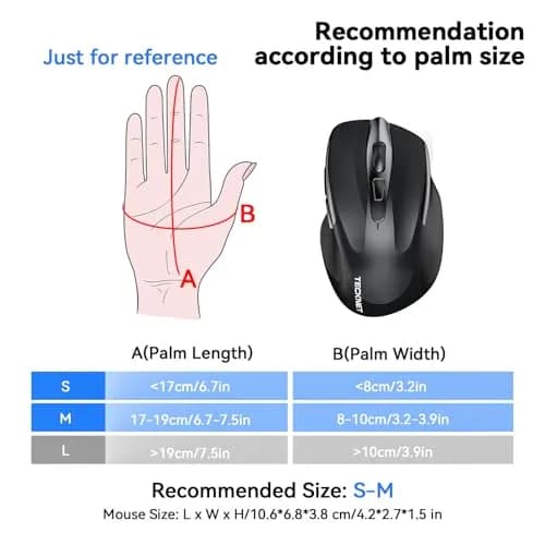 TECKNET Wireless Mouse, BT 5.0/2.4G, Rechargeable 6-DPI Silent, Black | Ergonomic for Small-Medium Hands thumbnail 4