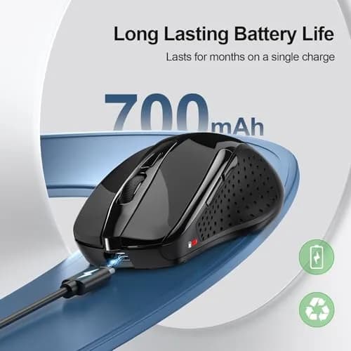 TECKNET Wireless Mouse, BT 5.0/2.4G, Rechargeable 6-DPI Silent, Black | Ergonomic for Small-Medium Hands thumbnail 3