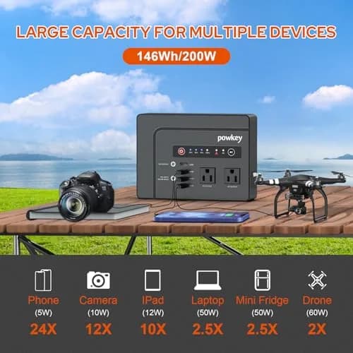 powkey 200W Portable Power Bank with Solar Panel 40W | 146Wh Emergency Power Station thumbnail 2