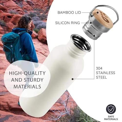 Bambaw Metal Water Bottle 1L | Reusable Stainless Steel Sports Bottle, Polar White, Leakproof & Eco-Friendly (70-120 chars) thumbnail 2