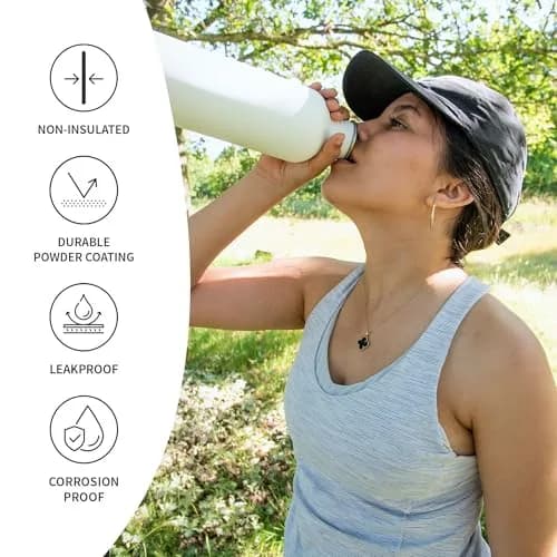Bambaw Metal Water Bottle 1L | Reusable Stainless Steel Sports Bottle, Polar White, Leakproof & Eco-Friendly (70-120 chars) thumbnail 3