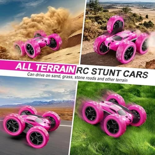 QUNREDA RC Stunt Car for Girls, Rose 6.3"x6.3"x2.9" | Double Sided 360° Rotating Crawler with 50 Min Playtime thumbnail 5