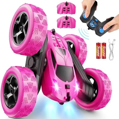 QUNREDA RC Stunt Car for Girls, Rose 6.3"x6.3"x2.9" | Double Sided 360° Rotating Crawler with 50 Min Playtime thumbnail 1