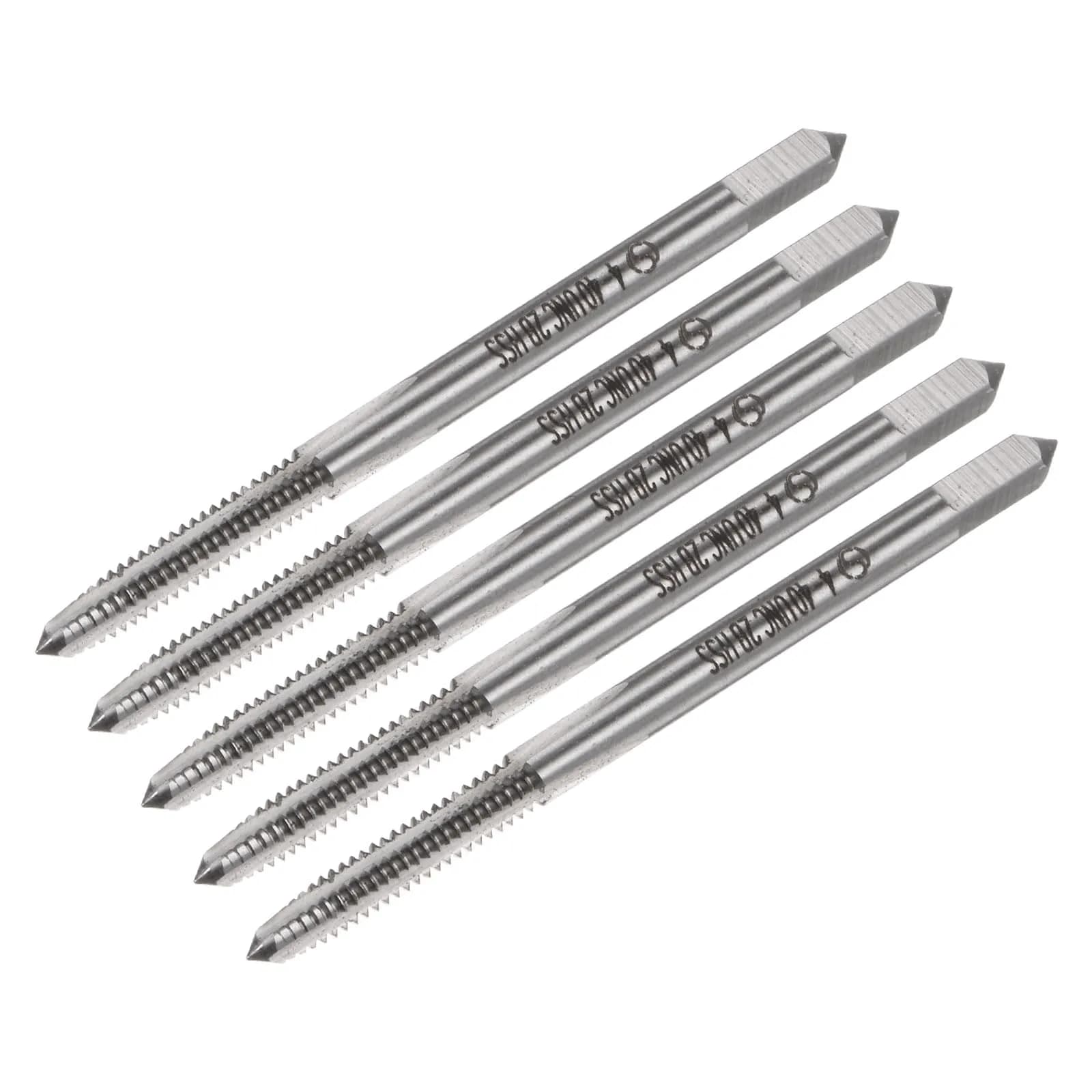 uxcell Machine Tap #4-40 UNC 2B Class 3 Flutes High Speed Steel Screw Threading Tap Tapping Tool (5 Pcs, 51mm Length) — #4-40 UNC