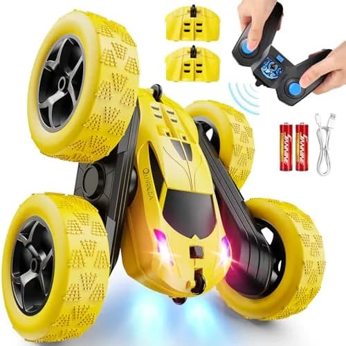 QUNREDA Remote Control Car Yellow | 4WD Stunt Car with 2 Batteries for 6-12 Year Old Boys - main product image