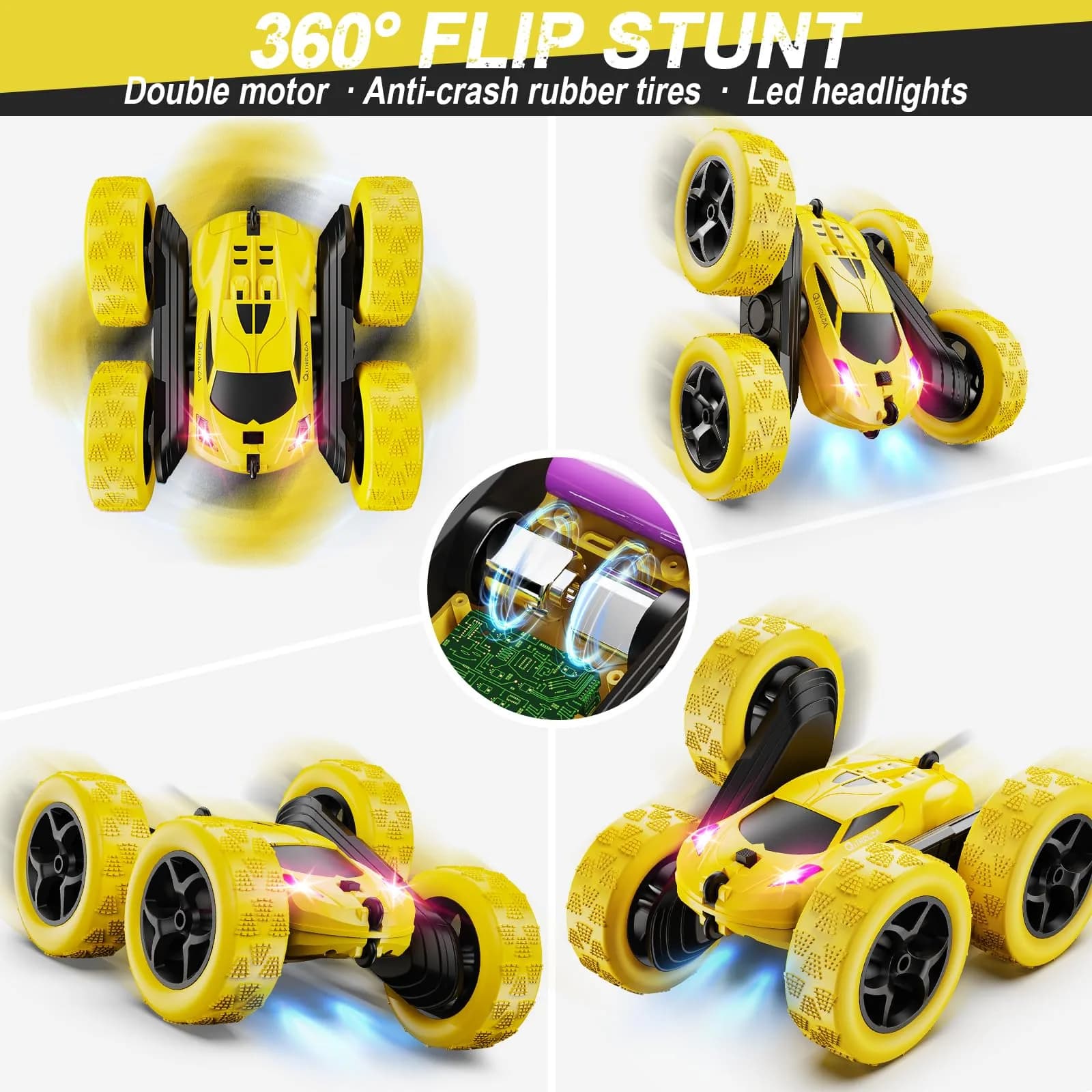 QUNREDA Remote Control Car Yellow | 4WD Stunt Car with 2 Batteries for 6-12 Year Old Boys - view 4