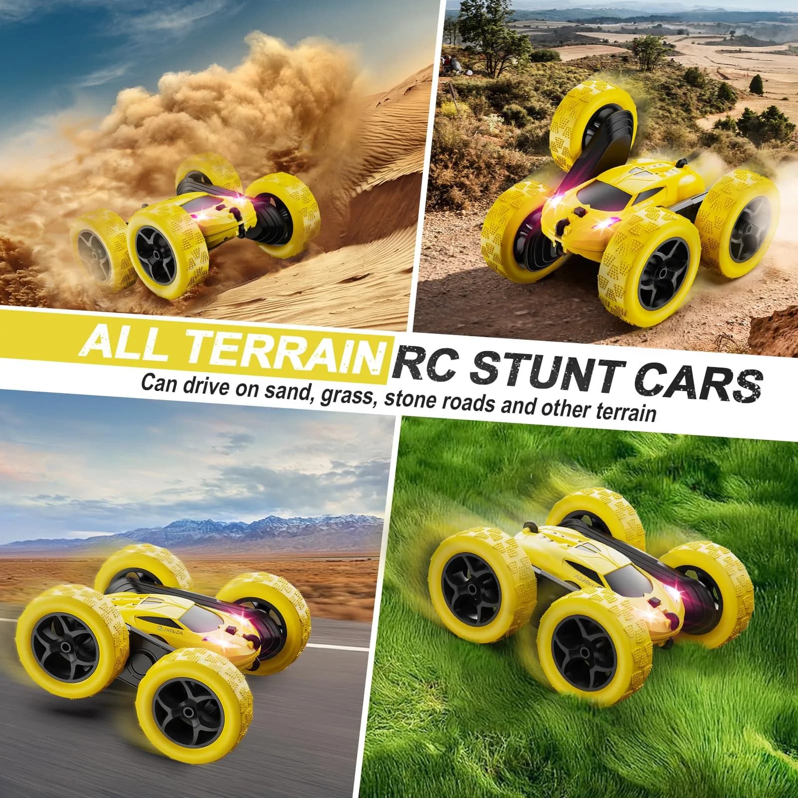 QUNREDA Remote Control Car Yellow | 4WD Stunt Car with 2 Batteries for 6-12 Year Old Boys - view 5