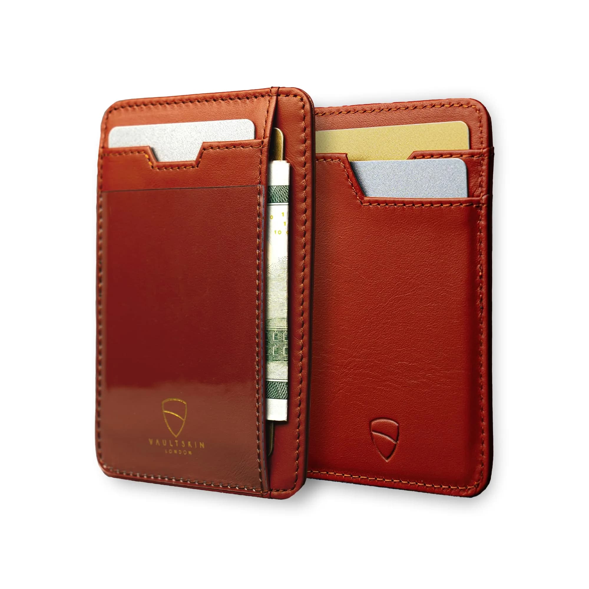 Vaultskin Brixton Slim Leather Card Wallet with ID Window, RFID (Chestnut)