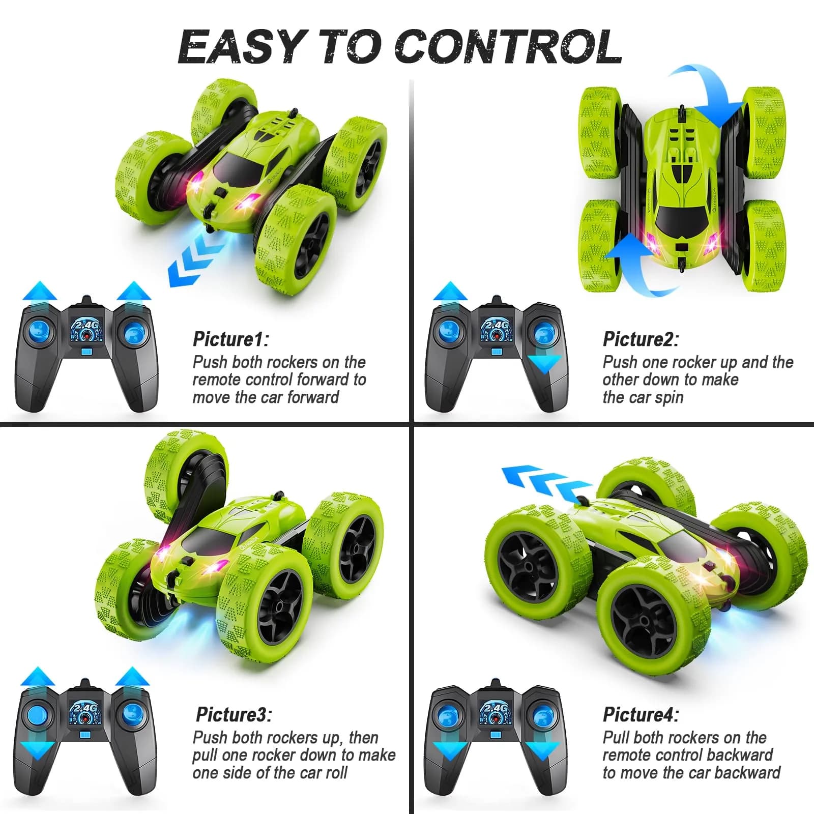 QUNREDA Stunt RC Car 16.0 cm (6.3 inches) | Double-Sided 360° Rotating Toy for Kids Ages 6-12 - view 6