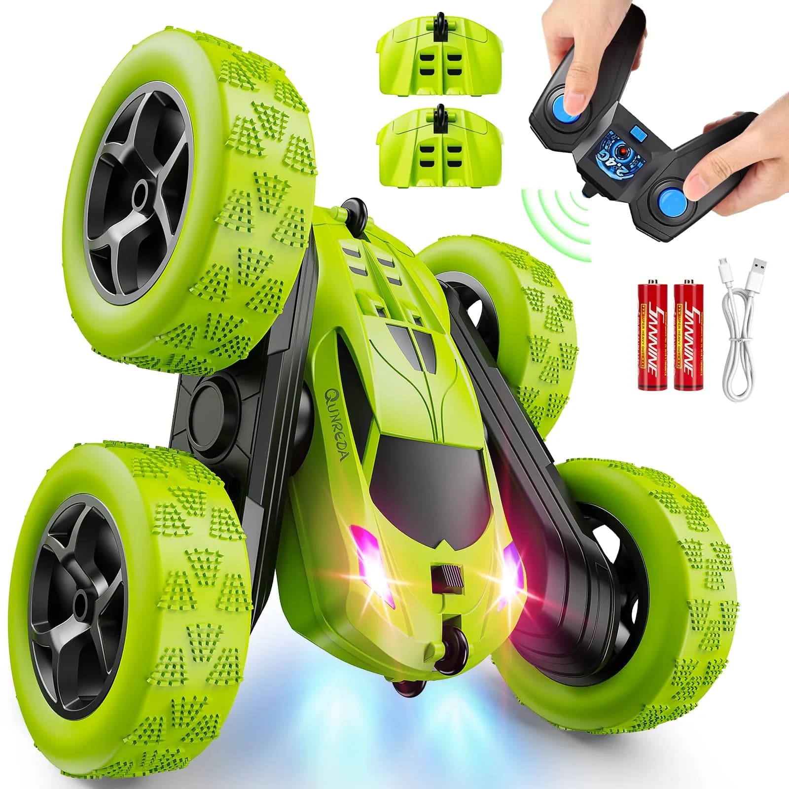 QUNREDA Stunt RC Car 16.0 cm (6.3 inches) | Double-Sided 360° Rotating Toy for Kids Ages 6-12