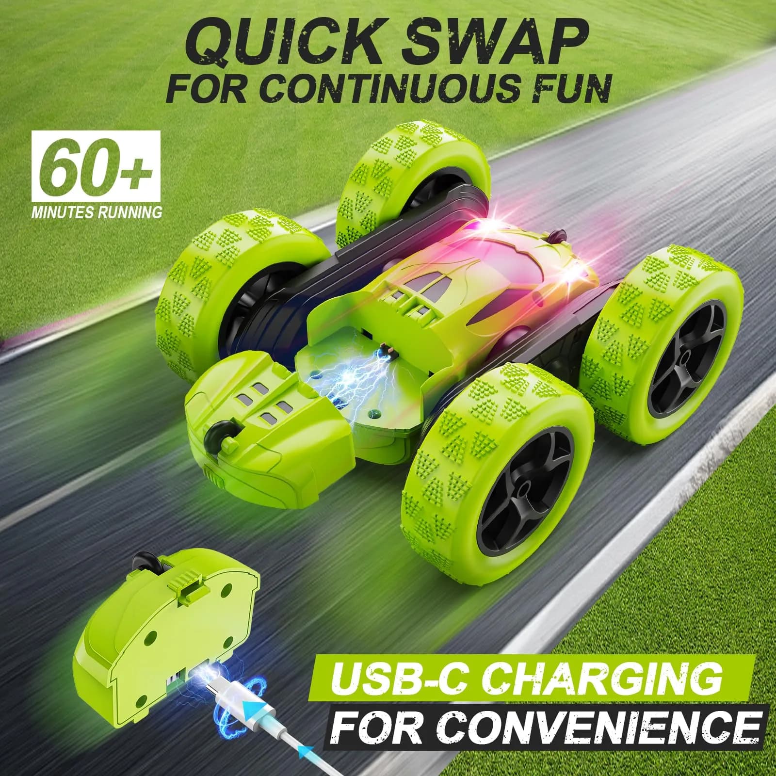 QUNREDA Stunt RC Car 16.0 cm (6.3 inches) | Double-Sided 360° Rotating Toy for Kids Ages 6-12 - view 2