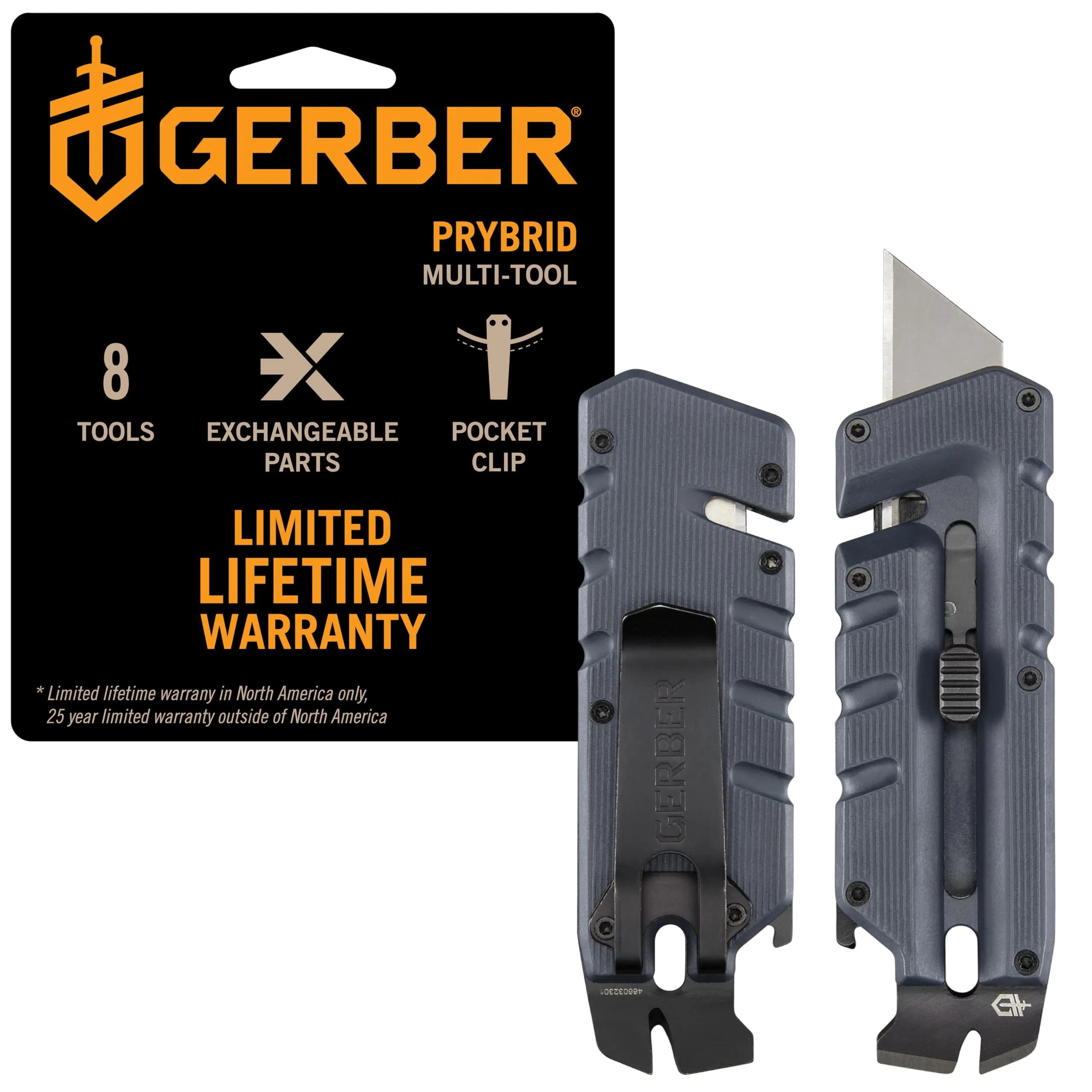 Gerber Prybrid Utility Knife Multitool 8-in-1 with Pry Bar & Bottle Opener, Blue