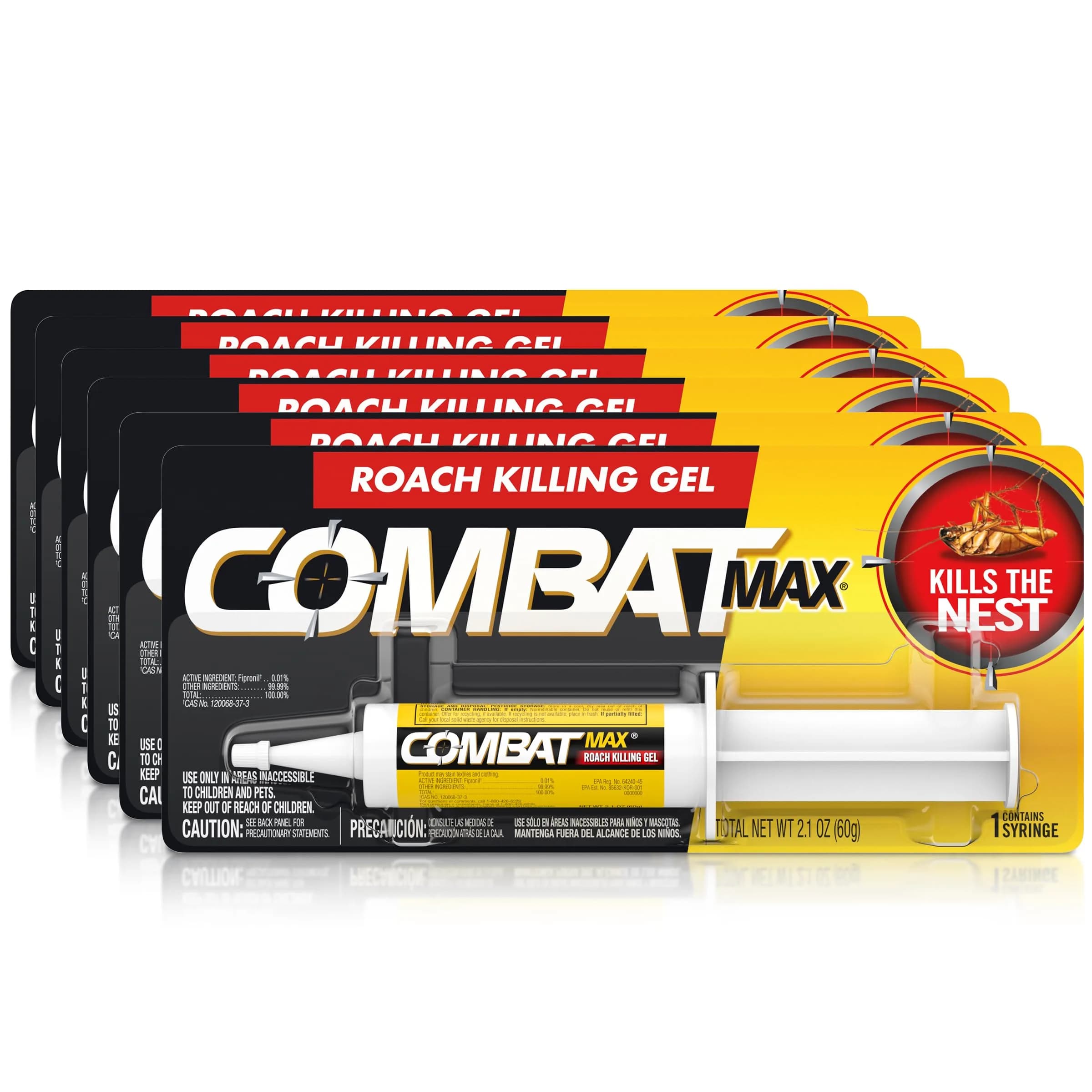 Combat Max Roach Killing Gel 6 Syringes, 12.6 Fl Oz (2.1 Fl Oz Each) | EPA Registered Pesticide for Indoor & Outdoor Use — Black