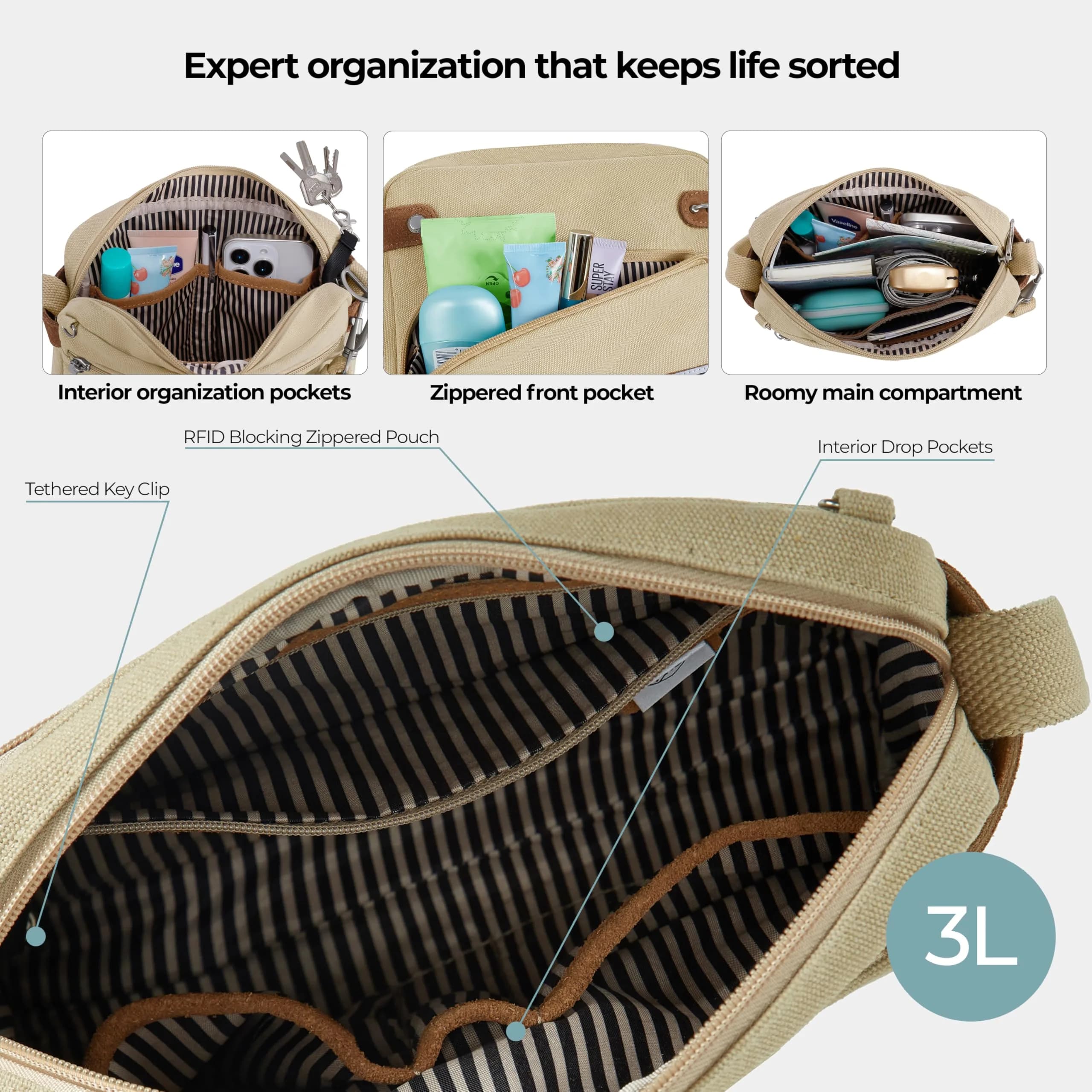 Travelon Anti-Theft Heritage Crossbody Bag 3L (9.5"W x 8"H x 2.5"D) | Secure & Stylish Travel Companion - view 8