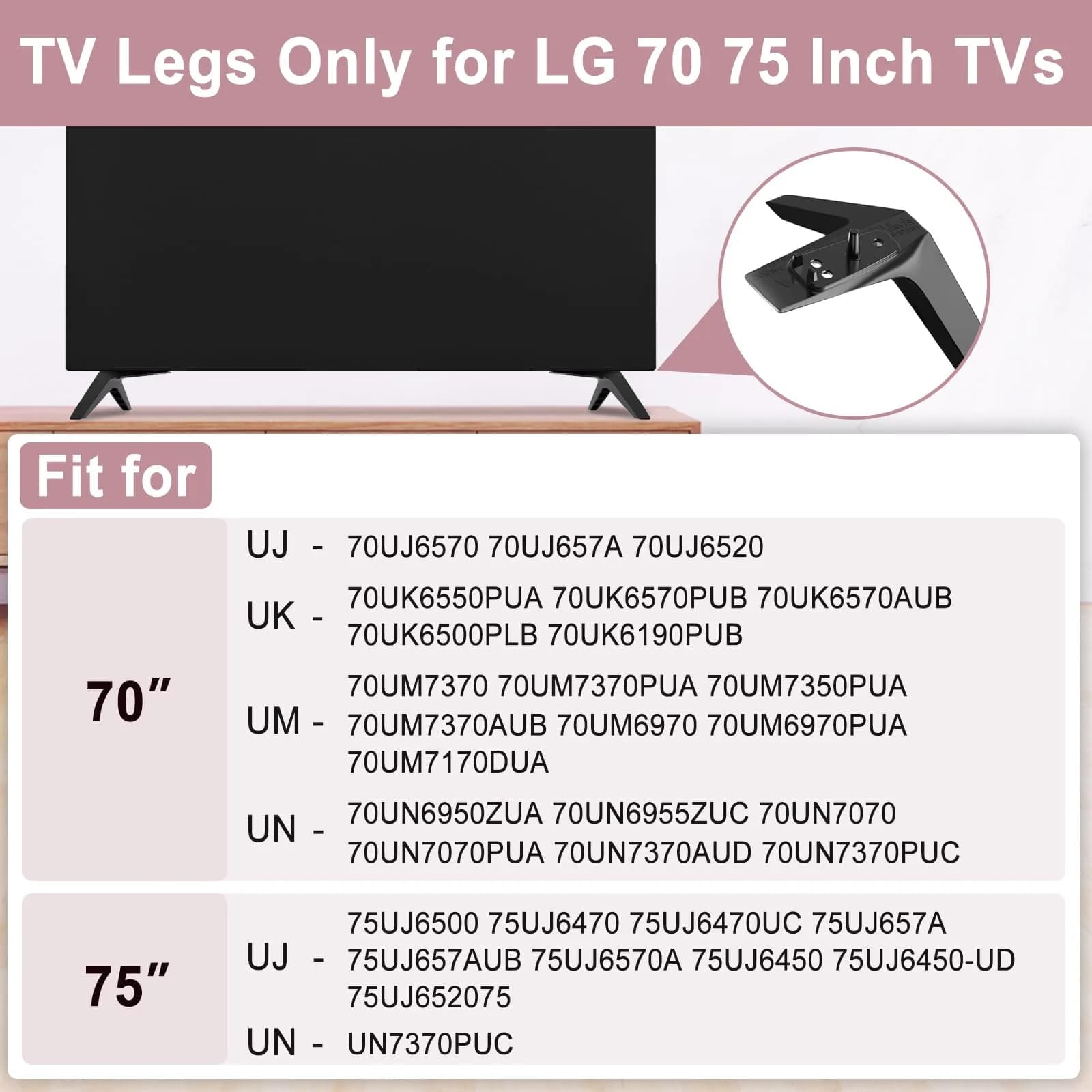 Maozhren Metal TV Stand Legs Replacement for LG 70" 75" TVs | Supports up to 200 lbs - view 3