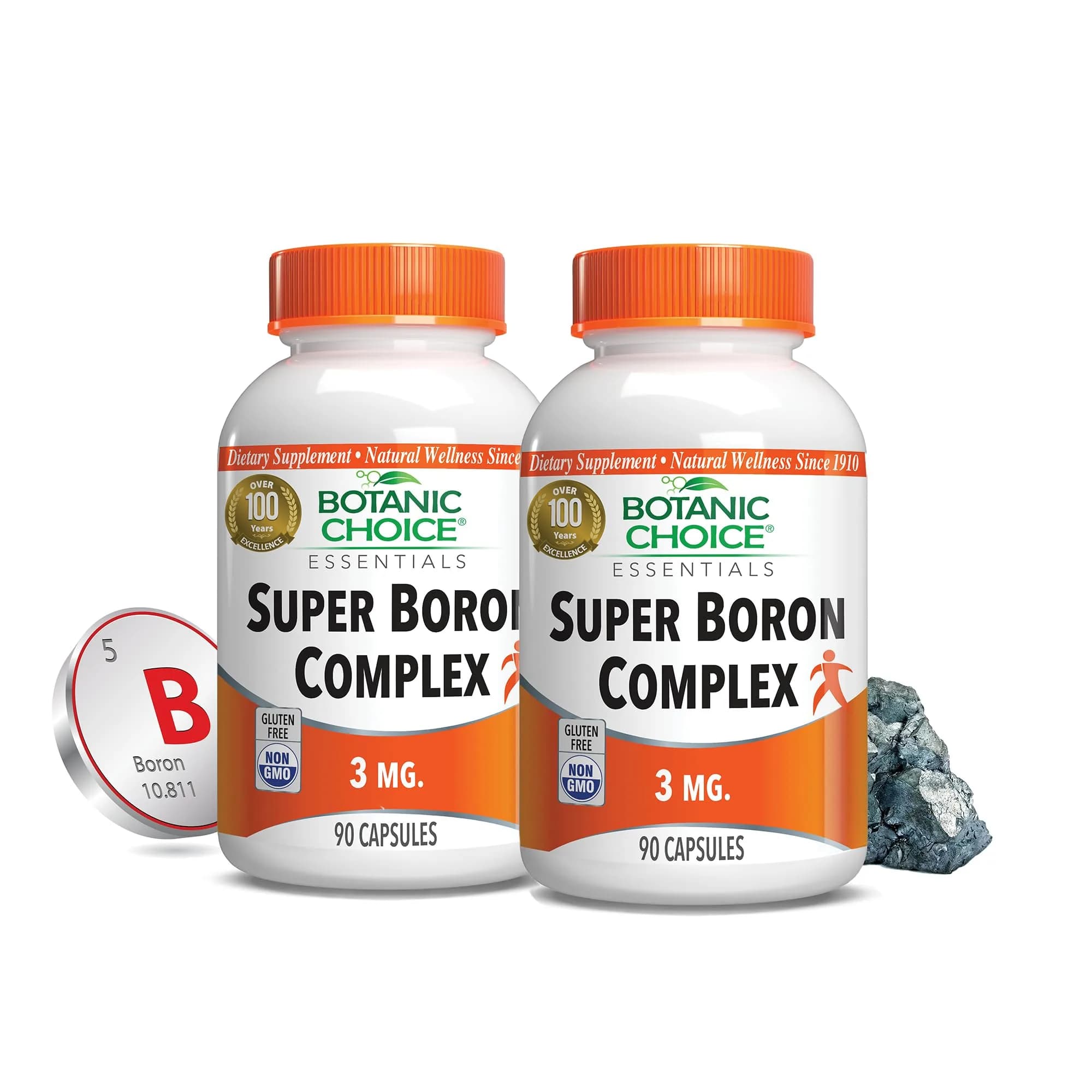 Botanic Choice Super Boron Complex 3mg Bone Support Supplement, 2 Pack | Promotes Bone & Prostate Health — Capsule