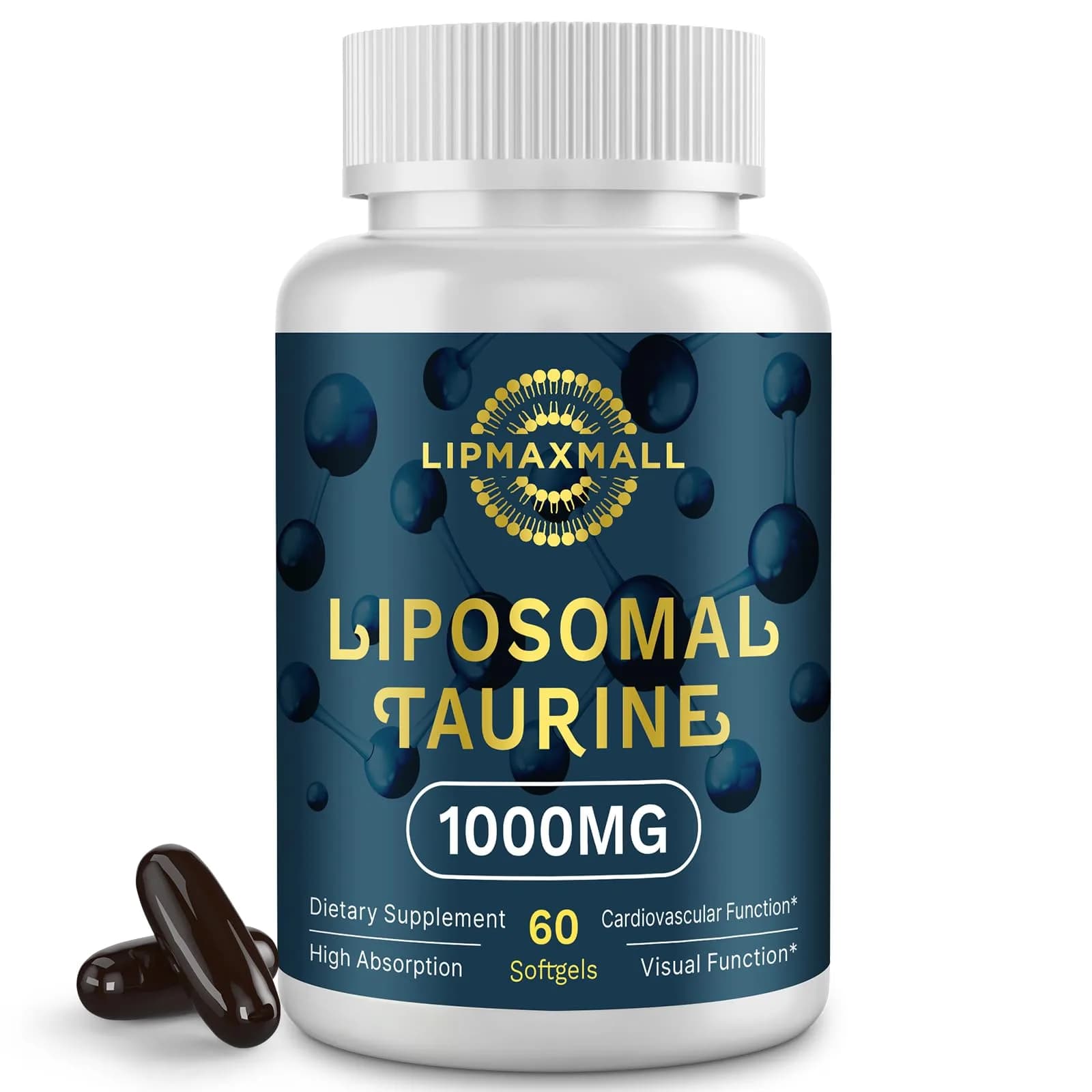 lipmaxmall Liposomal Taurine Supplement 1000mg | High Absorption Amino Acid for Heart, Nerve, Brain, Visual — Black