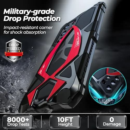 Lunivop Heavy Duty Case for Samsung Galaxy S24 Ultra (6.8 inch) | Military Grade Protection, Black Red thumbnail 6