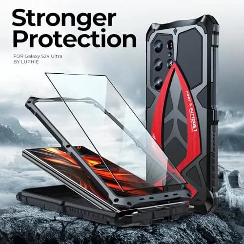 Lunivop Heavy Duty Case for Samsung Galaxy S24 Ultra (6.8 inch) | Military Grade Protection, Black Red thumbnail 3