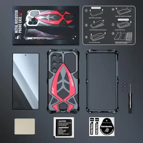 Lunivop Heavy Duty Case for Samsung Galaxy S24 Ultra (6.8 inch) | Military Grade Protection, Black Red thumbnail 4