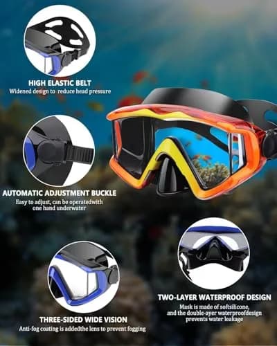 AQUA A DIVE SPORTS Adult Diving Mask with Anti-Fog Single Lens | 180° Wide View Orange thumbnail 4