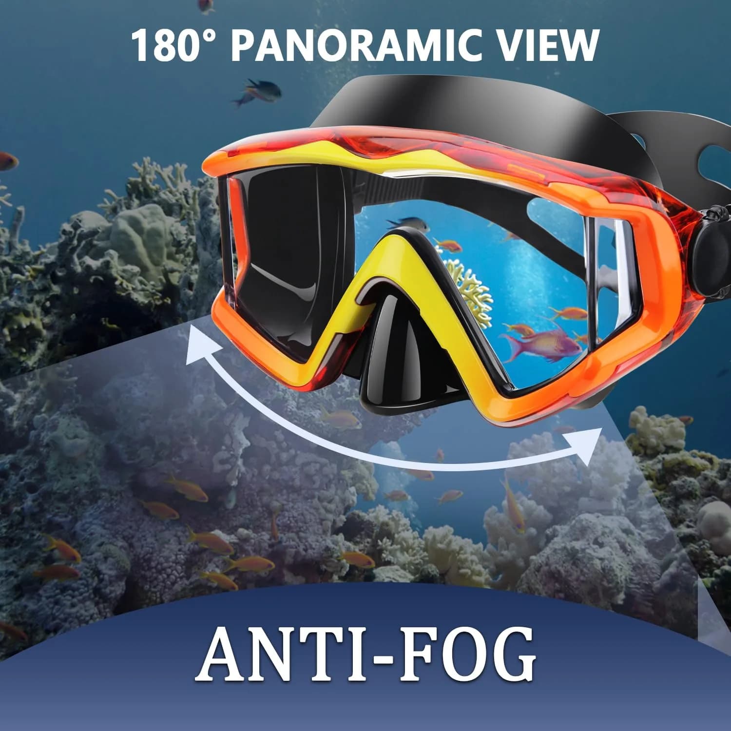 AQUA A DIVE SPORTS Adult Diving Mask with Anti-Fog Single Lens | 180° Wide View Orange - view 3