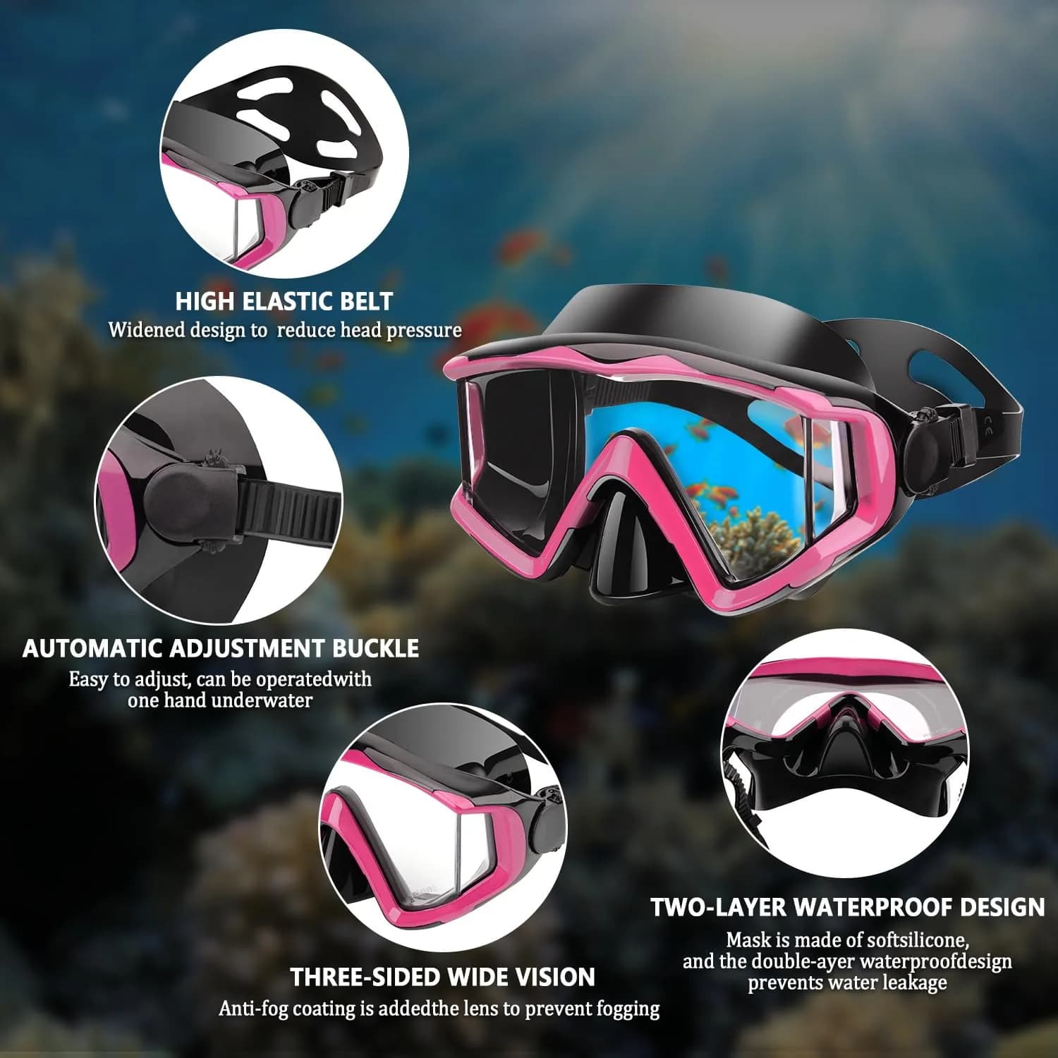 AQUA A DIVE SPORTS Pink Kids Single Lens Diving Mask | 180° Wide View Anti-Fog - view 4