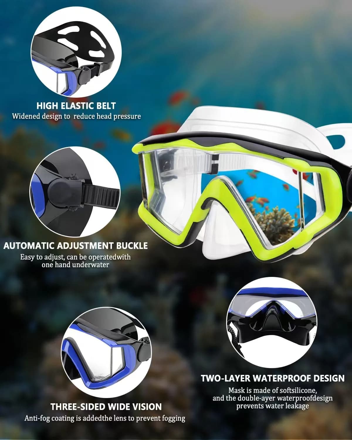 AQUA A DIVE SPORTS Kids Yellow Transparent Single Lens Diving Mask | 180° Wide View Anti-Fog - view 3