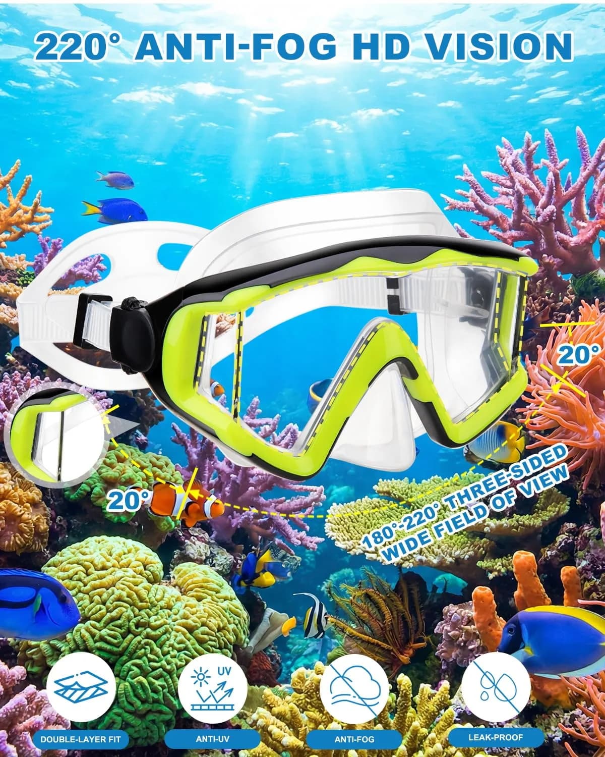 AQUA A DIVE SPORTS Kids Yellow Transparent Single Lens Diving Mask | 180° Wide View Anti-Fog - view 4