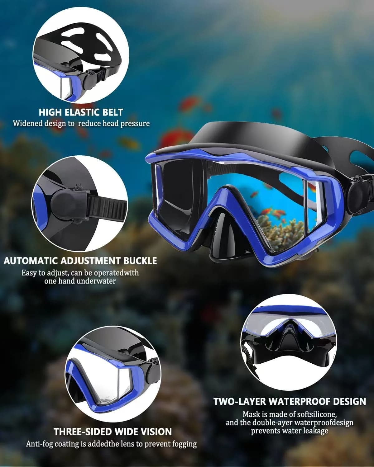 AQUA A DIVE SPORTS Single Lens Diving Mask Blue | 180° Wide Field of View - view 3