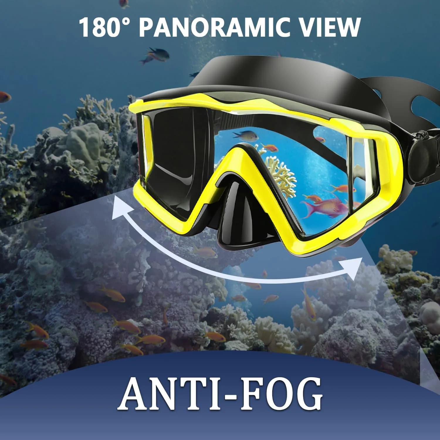 AQUA A DIVE SPORTS One-Piece Lens Diving Mask Yellow Black | Wide 180° Field of View - view 5