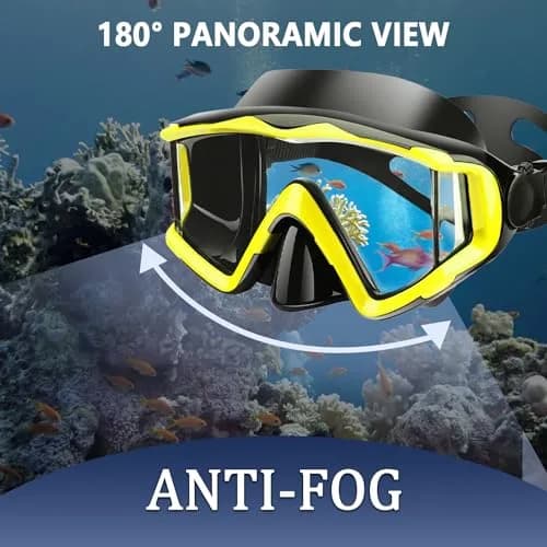 AQUA A DIVE SPORTS One-Piece Lens Diving Mask Yellow Black | Wide 180° Field of View thumbnail 5