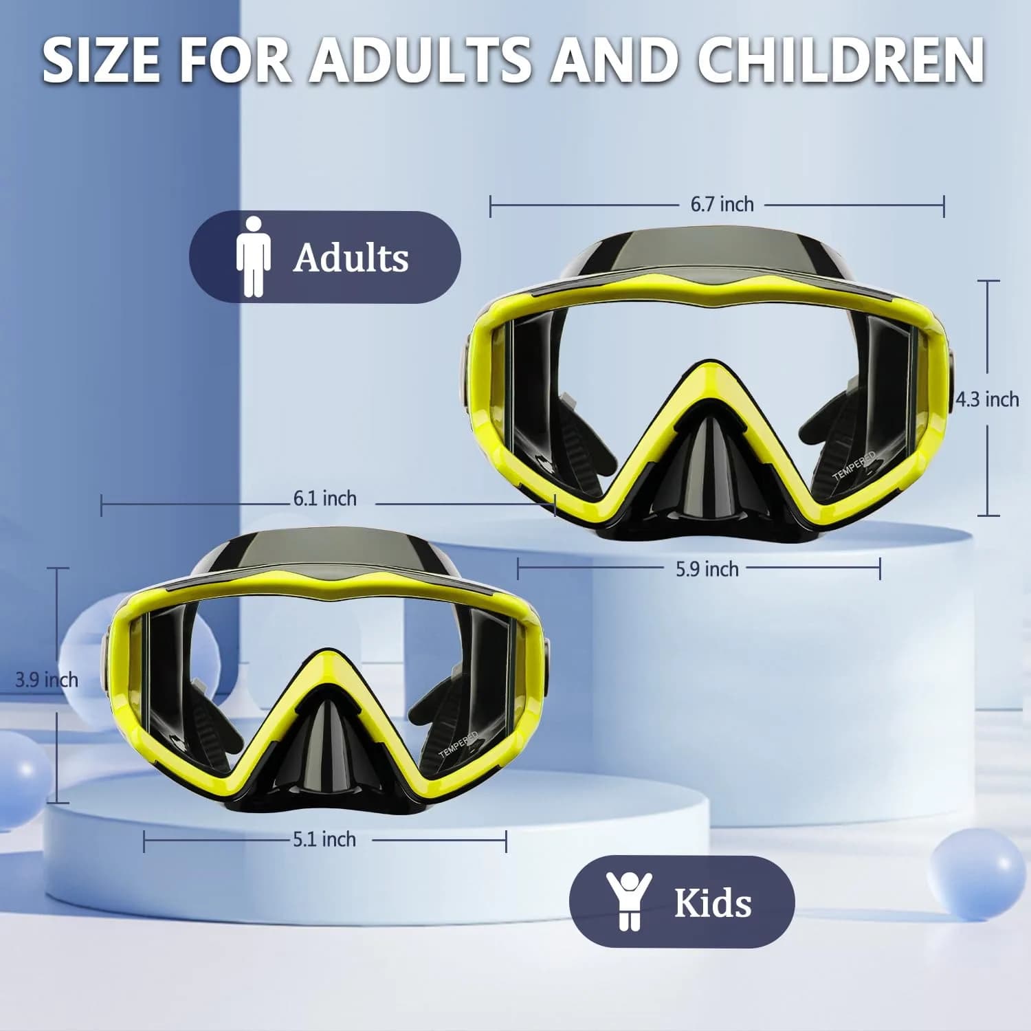 AQUA A DIVE SPORTS One-Piece Lens Diving Mask Yellow Black | Wide 180° Field of View - view 7