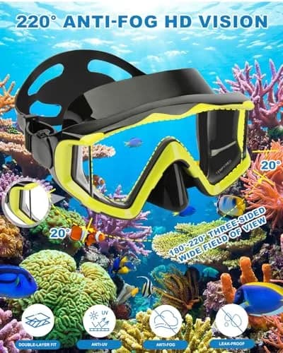 AQUA A DIVE SPORTS One-Piece Lens Diving Mask Yellow Black | Wide 180° Field of View thumbnail 3