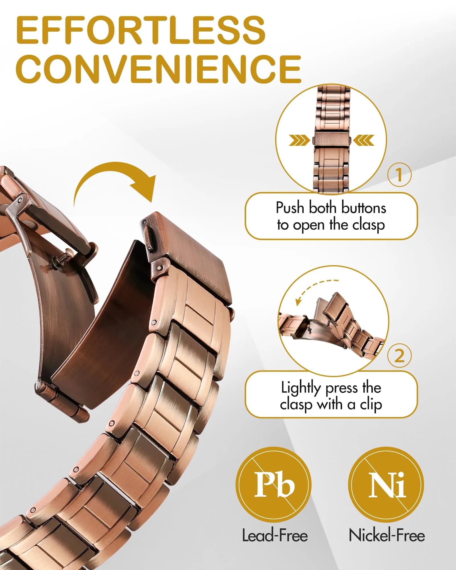 Feraco Pure Copper Magnetic Bracelet for Men | 22cm (8.66'') Adjustable - view 5