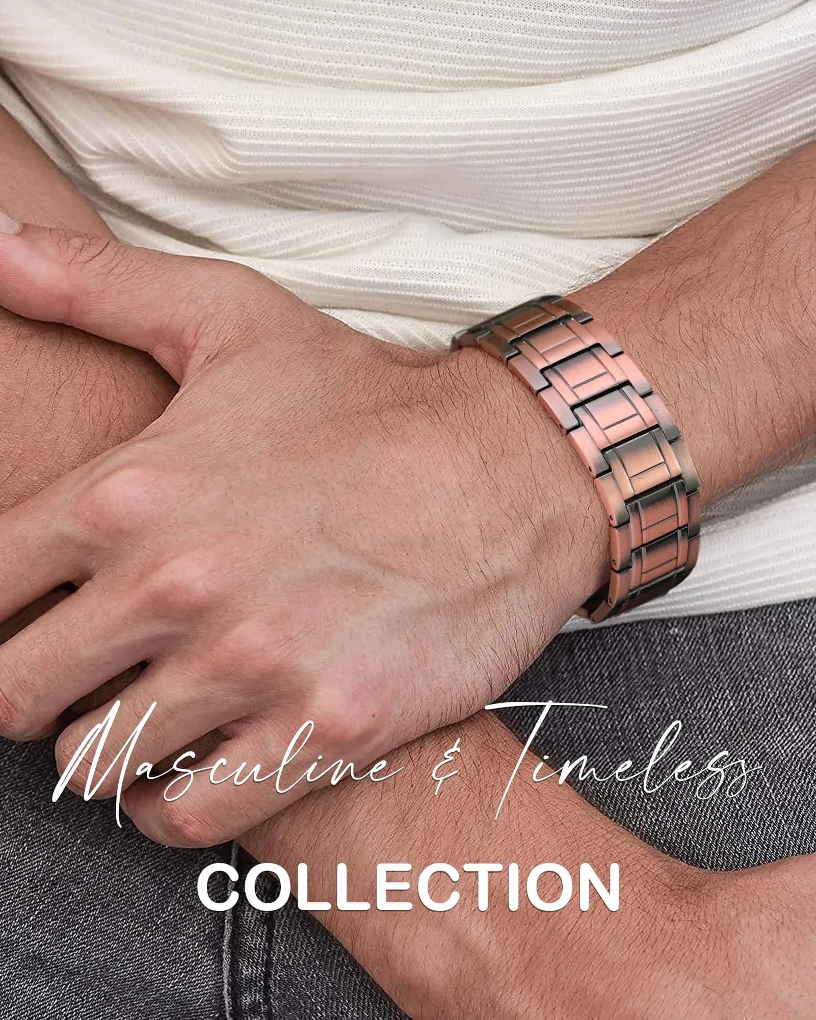 Feraco Pure Copper Magnetic Bracelet for Men | 22cm (8.66'') Adjustable - view 8