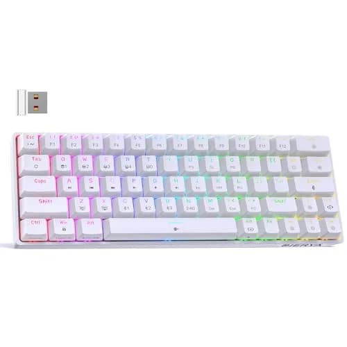 DIERYA DK63 60% Wireless Mechanical Gaming Keyboard | Bluetooth/2.4G/Wired RGB Backlit Compact 63 Keys Mini Office Keyboard | Blue Switch | for Windows PC Gamer Typist (White) thumbnail 1