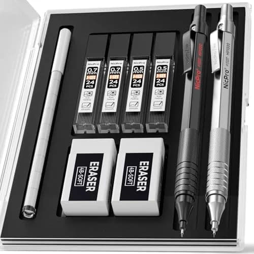 Nicpro Full Metal Mechanical Pencils 0.5mm & 0.7mm Set with Case | Smooth Writing & Drafting thumbnail 1