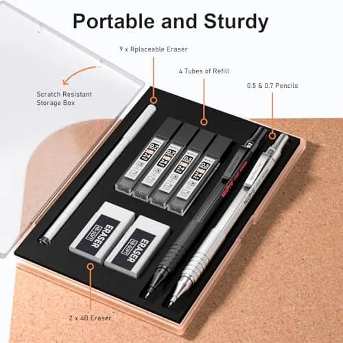 Nicpro Full Metal Mechanical Pencils 0.5mm & 0.7mm Set with Case | Smooth Writing & Drafting thumbnail 7