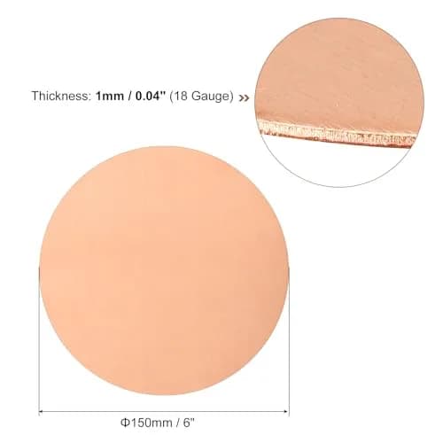 uxcell Pure Copper Sheet 150mm (6") Diameter x 1mm (0.04") Thickness | T2 Copper Metal Round Plate for Crafts, Electrical Repairs thumbnail 2