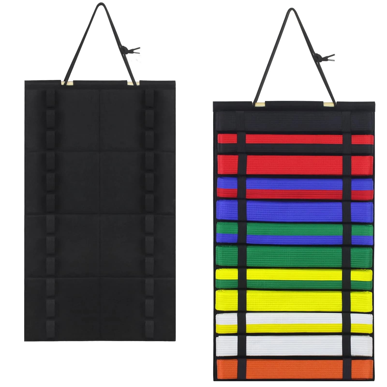 SANJHFF Karate Belt Display Rack Holds 12 Belts | Wall-Mount Martial Arts Organizer — Black