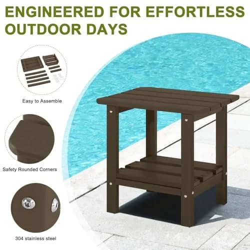 ABCPATIO Patio Side Table HDPE Double Layer Storage Square Dark Brown | Weather-Resistant & Cost-Effective thumbnail 6
