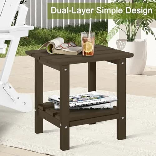 ABCPATIO Patio Side Table HDPE Double Layer Storage Square Dark Brown | Weather-Resistant & Cost-Effective thumbnail 8