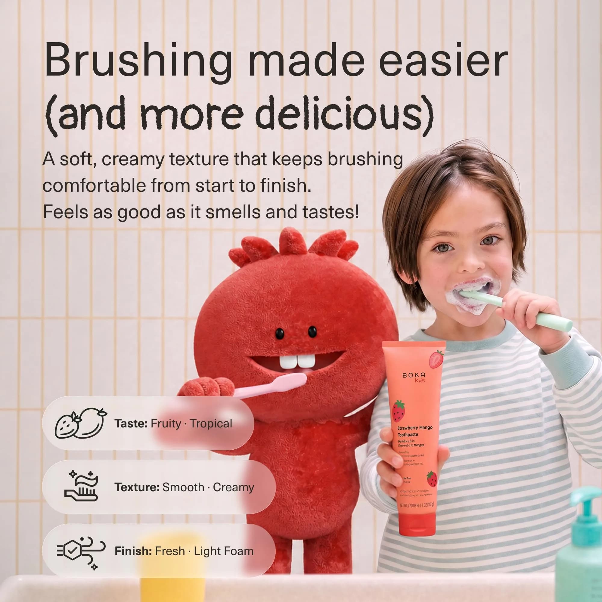 Boka Kids Toothpaste Strawberry Mango Nano Hydroxyapatite Fluoride-Free 4 oz (113 g) | Dentist Recommended for Enamel Care - view 3