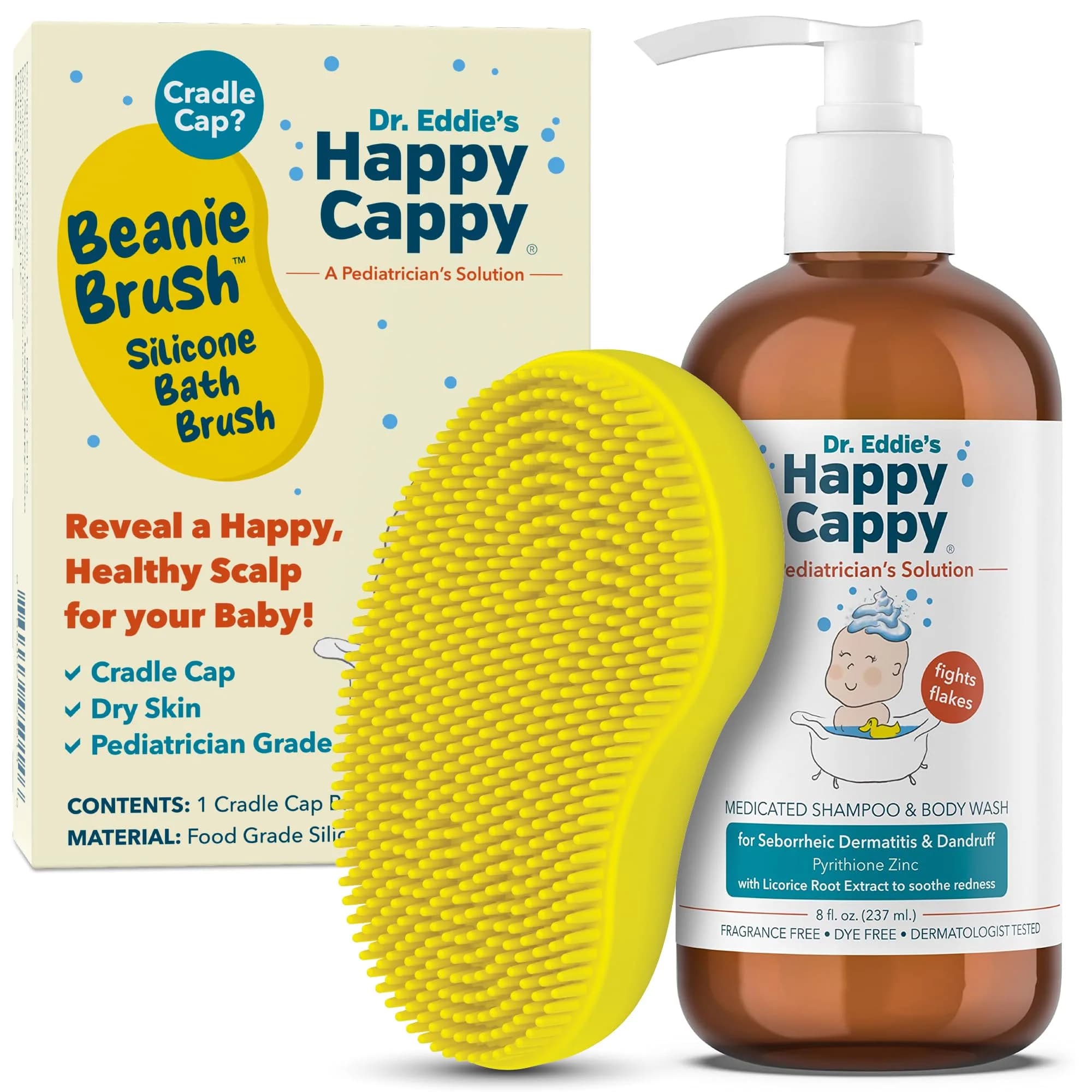 Happy Cappy Medicated Shampoo and Body Wash with Beanie Brush - 8 Fl Oz (Pack of 1) - main product image