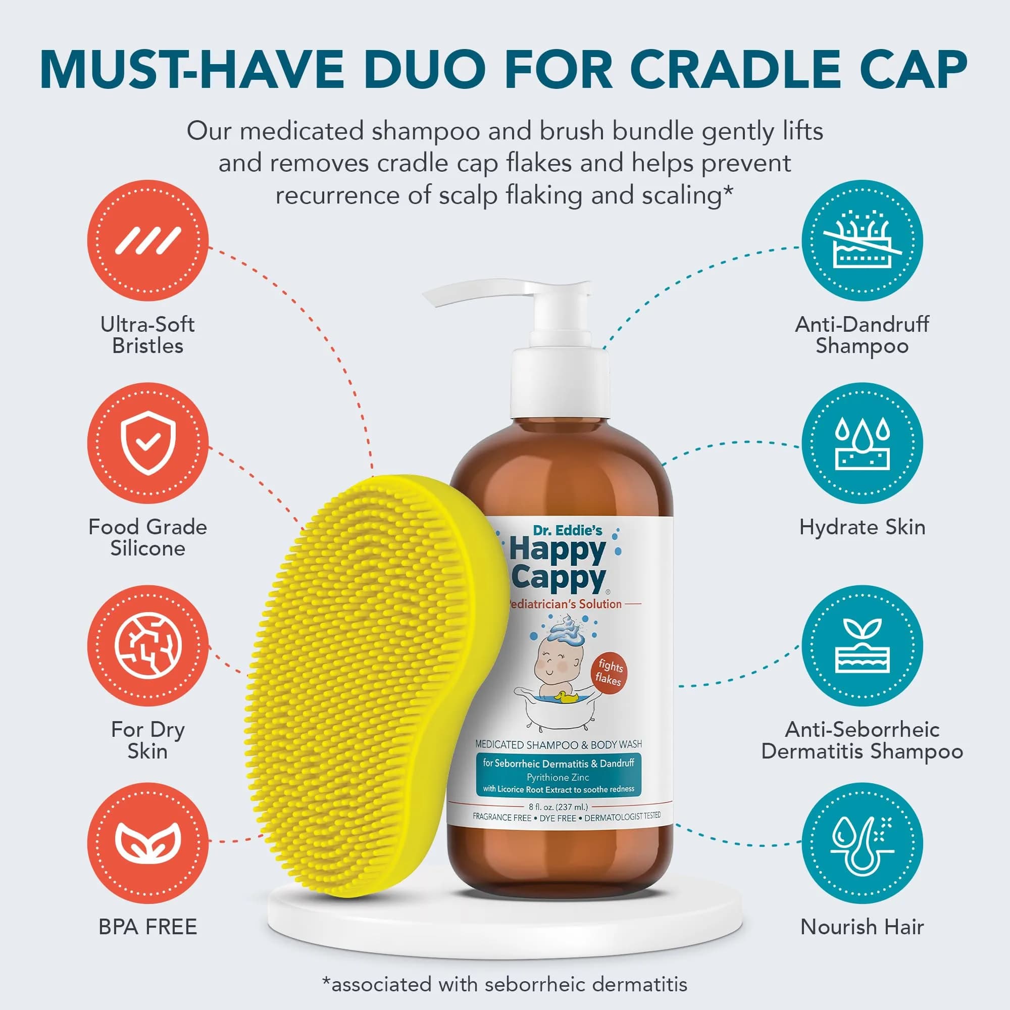 Happy Cappy Medicated Shampoo and Body Wash with Beanie Brush - 8 Fl Oz (Pack of 1) - view 2